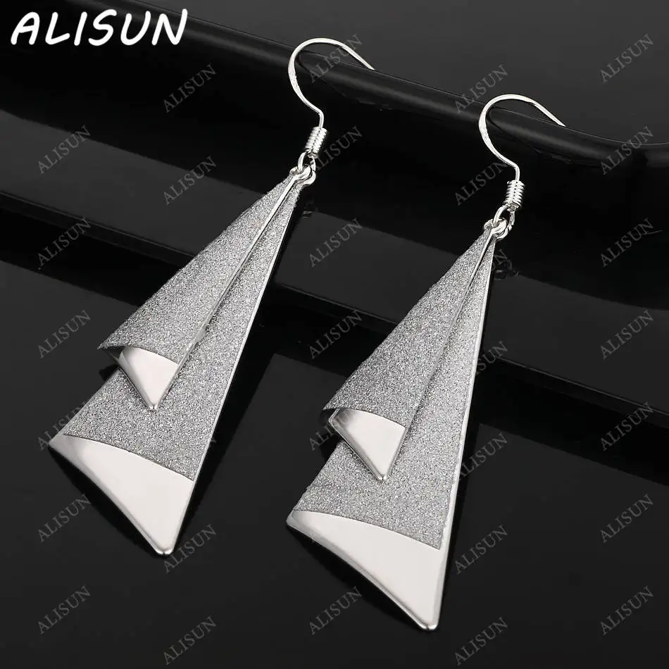 

ALISUN 925 Sterling Silver Frosted Geometric Earrings Drop Earrings For Women Fashion Jewelry Charm Noble Wedding Accessories