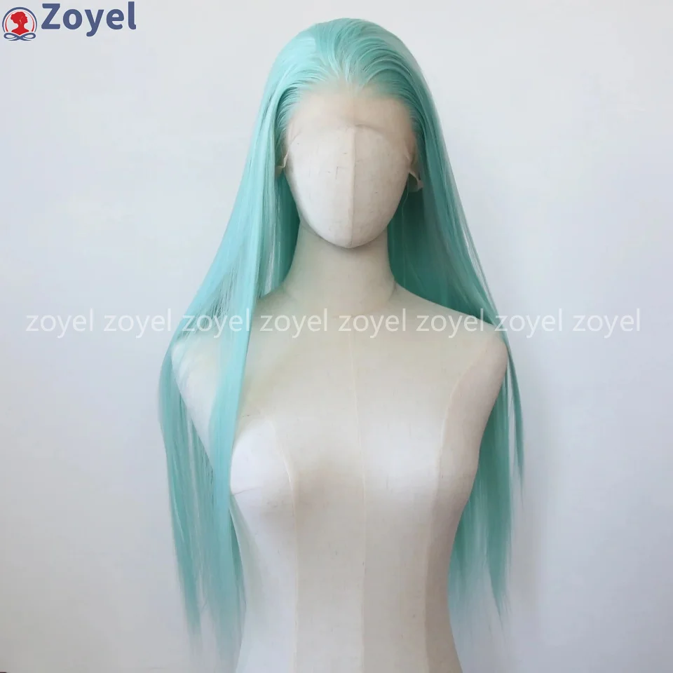 

Mint Green Synthetic Lace Front Wig Long Straight Mint Color Synthetic Wig Pre Plucked Heat Resistant Hair Wig