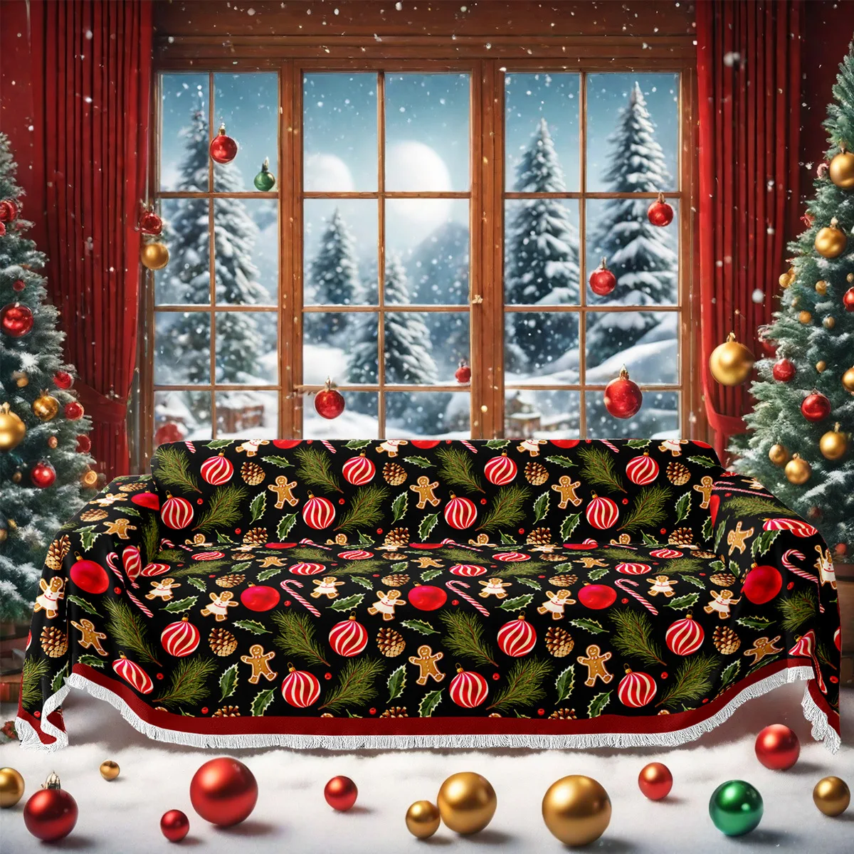 2026 جديد عيد الميلاد نمط أريكة رمي بطانية القط واقية ، كل موسم غطاء أريكة عالمي غرفة المعيشة أريكة يغطي زينة عيد الميلاد #3