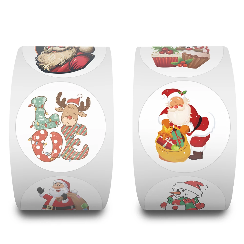 

500pcs Cute Cartoon Christmas Stickers Roll Santa Claus Seal Label Decals DIY Skateboard Phone Notebook Decoration Sticker Gifts