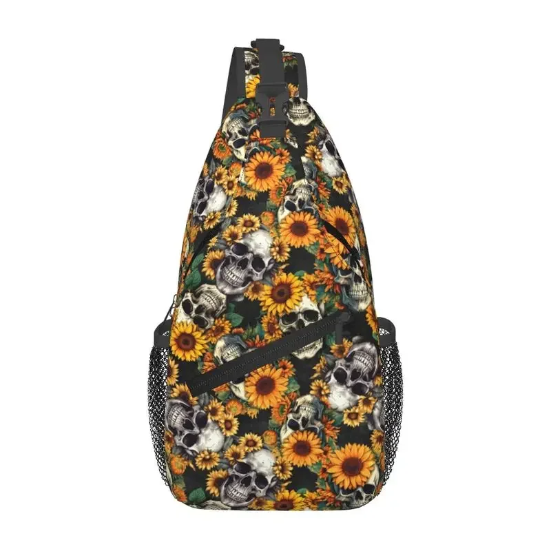 

Custom Goth Sunflower SKull Sling Bag Men Fashion Shoulder Chest Crossbody Backpack Traveling Daypack