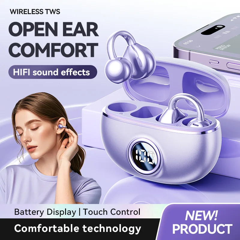 

OWS True Wireless Bluetooth Earphones Ear Clip Type Ear Clip Type Ultra-long Battery Life Noise Reduction Display Screen Earbuds