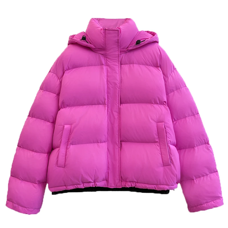 Chaquetas de plumón con capucha para mujer, estilo coreano, Color sólido, cordón corto, grueso, térmico, Chic, prendas de vestir de oficina, Otoño e