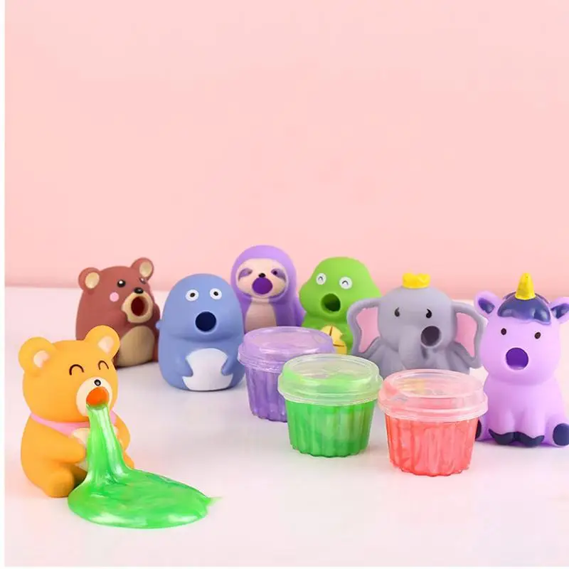 Tricky Vomiting Squeeze Toys Cute Animal Pinch Press Ball Spit Glue Doll Reliving For Adult Kids Gift Tricky Vomiting Squeez toy