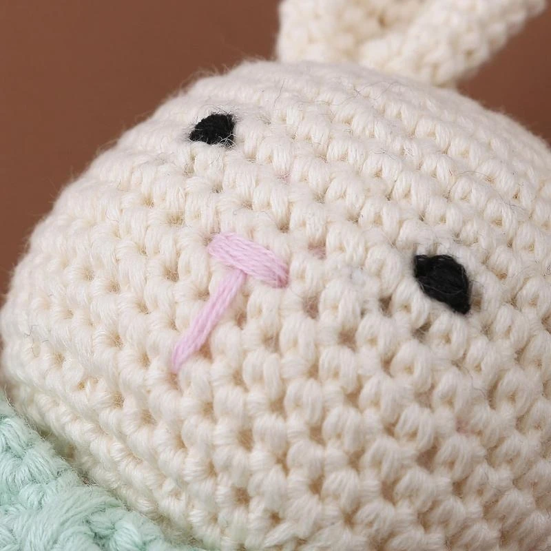 

J15U Cotton Thread Crochet Animal Rattle Knitted Hand Baby Teether Wooden Ring