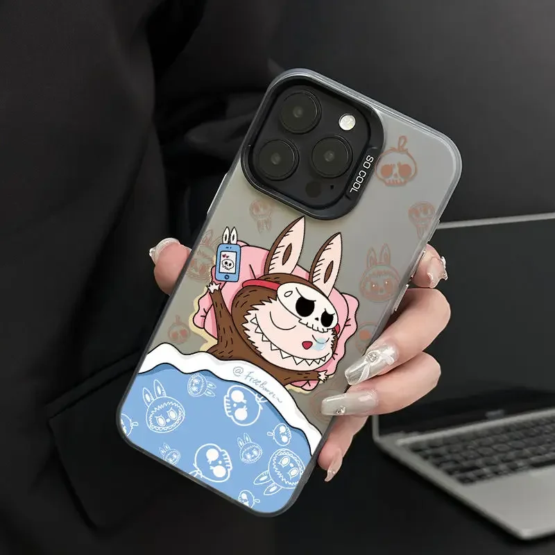 Cute Cartoon Labubu Fun Phone Case For iPhone 16 15 14 13 12 11 Pro Max XS X XR 7 8 14 Plus 15 Shockproof Soft Bumper Cover Y2k