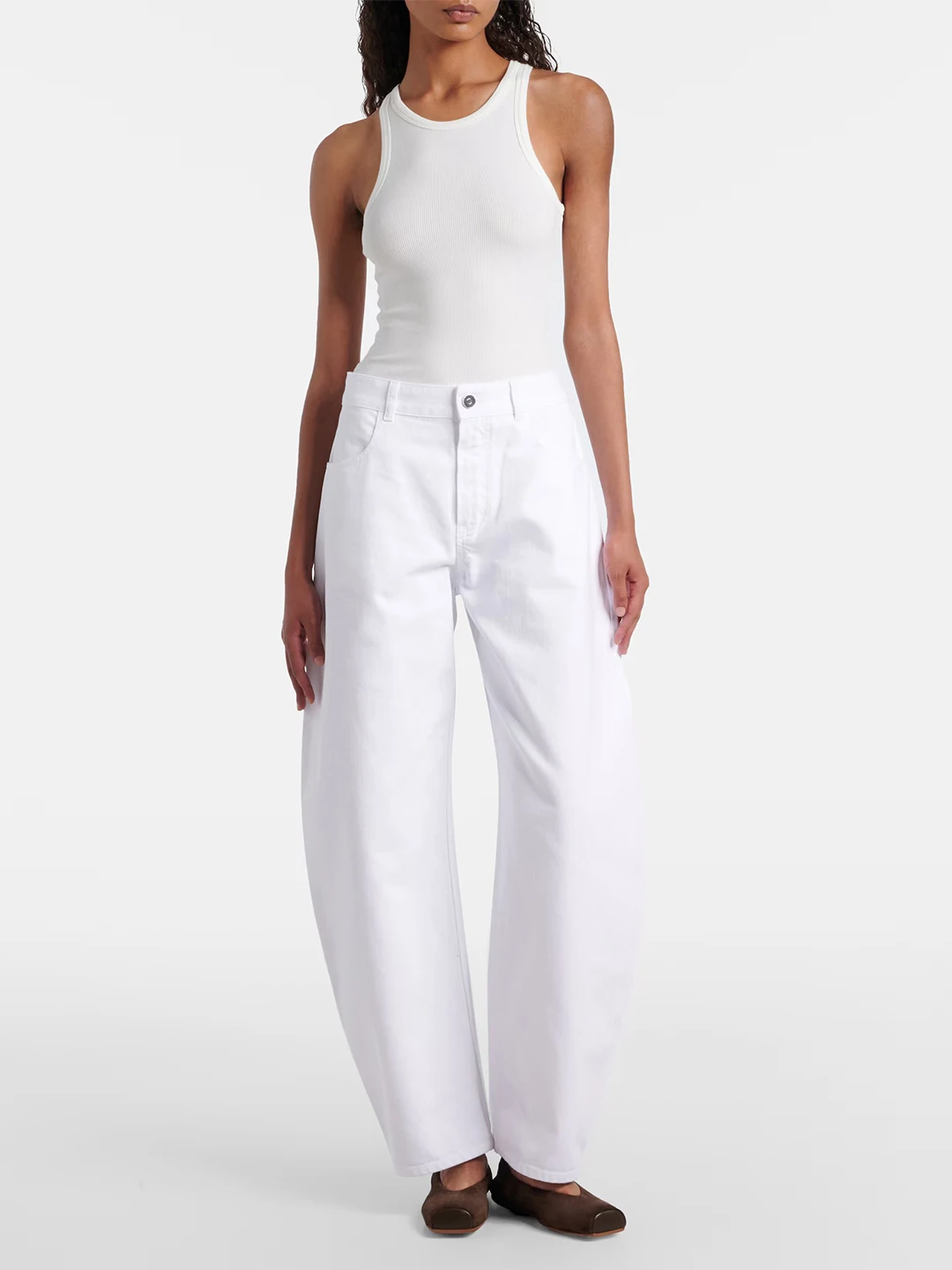 

Parisian High Waist White Casual Knife Jeans Women's Fashion Summer Straight Leg No Stretch Fabric Button Closure