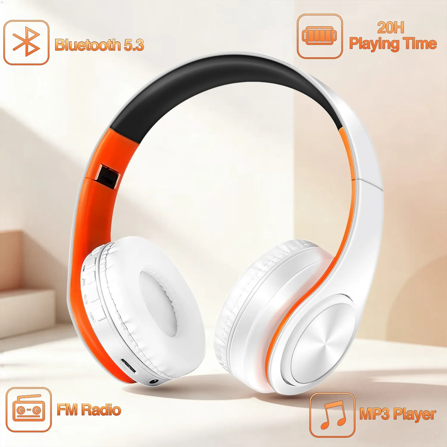 Stereo Wireless Bluetooth Headphone with Build-in MIC with Universal for Android and iOS