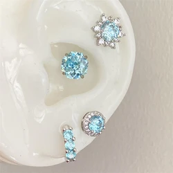 1PCS Shiny Blue Zircon Stainless Steel Ear Bone Nail Full of Rhinestone Screws Earrings for Women Cochlea Piercing Body Jewelry