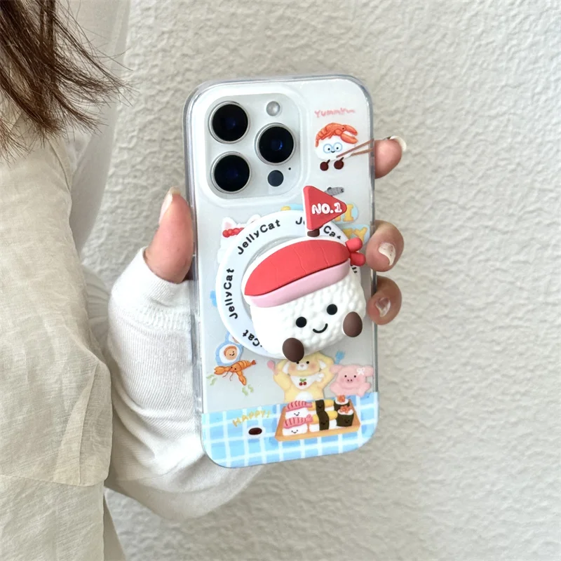 เคสโทรศัพท์แม่เหล็กแบบซูชิเกาหลีน่ารัก สำหรับ iPhone 17 Pro 14 15 16 Pro Max พร้อมขาตั้ง Magsafe เคสคาวาอี้ 17Pro Capa