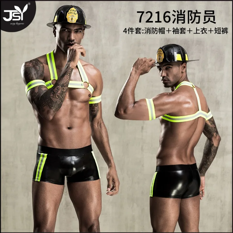 Men\'s  Erotic Uniform Firefighter Cosplay Suit Erotic Lingerie Sexual Night Stage Perfomance Costume Role Play Party Clothes