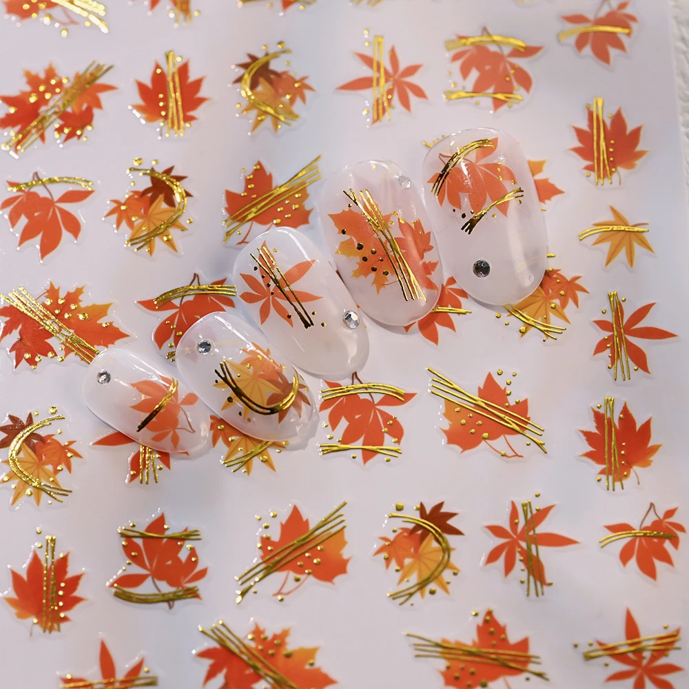 1PC Autumn Maple Leaves Nail Art Stickers Decals 3D Gold Leaf Design Self-Adhesive Manicure Foils Plants Themed Fall Nail Decor*