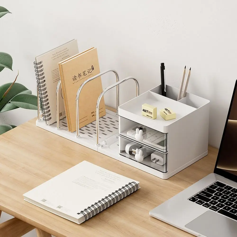 New Six Grids Bookend Book Holder Save Space Durable Desk Stand Bookshelf Practical with Storage Box Books Storage Rack Books