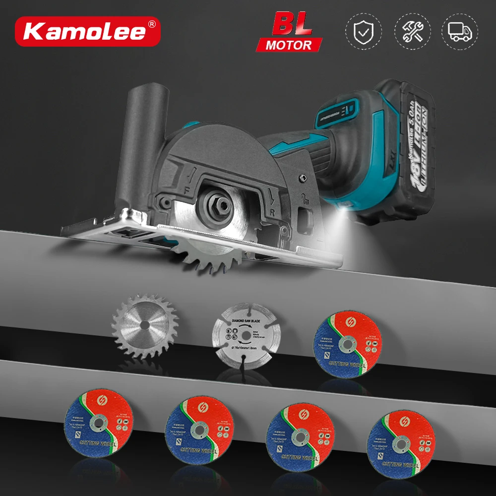 Kamolee 3 inch Brushless Electric Circular Saw Multifunctional Cutting for Home DIY Compatible Makita 18V Battery