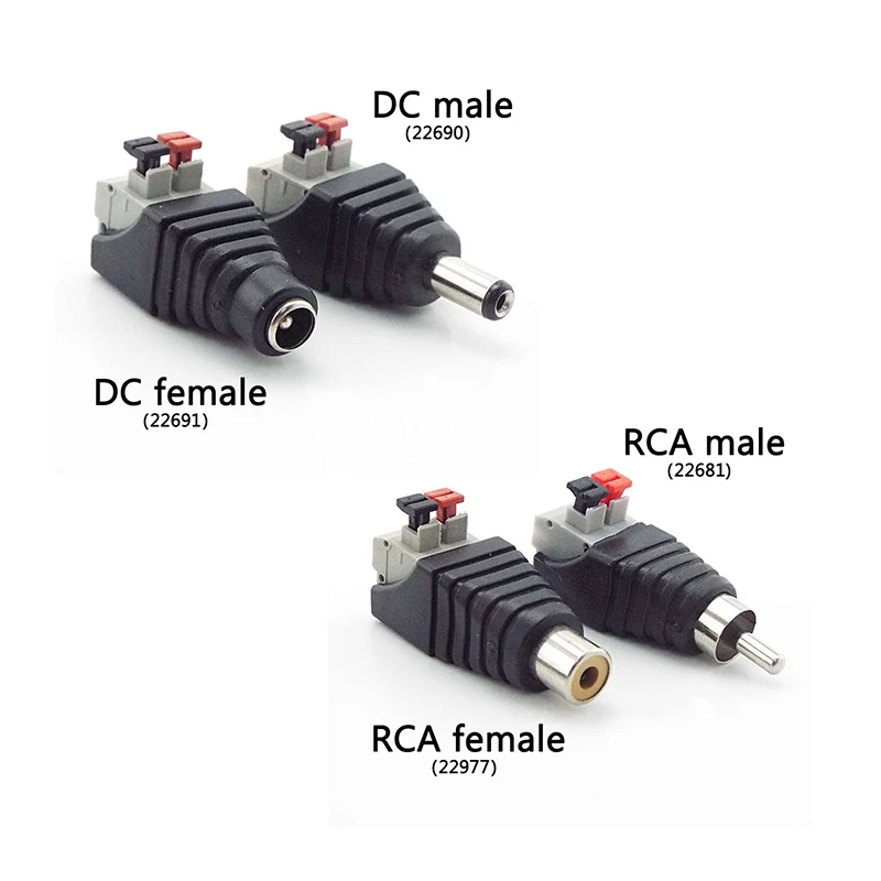 

2pcs DC/RCA Power Male and Female Cable Plugs Solderless Crimp Wire Push-On Connector Adapter for Speakers CCTV Audio LED Lights