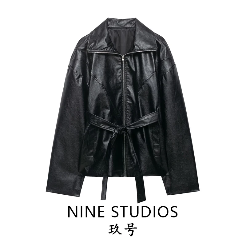

NINE ZAR Women's Faion Long Sve Zipper ket Leather Jaet Motorcycle Jaet Outerwear Regular Length Synthetic Leather