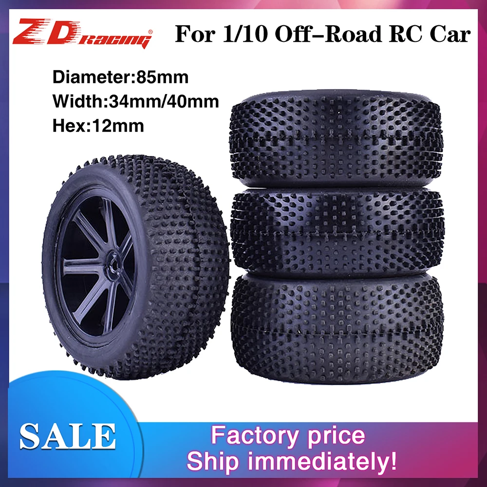 4Pcs ZD Racing 85mm Wheel Hub Rim & Rubber Tires For 1/10 Off-Road RC Car Buggy