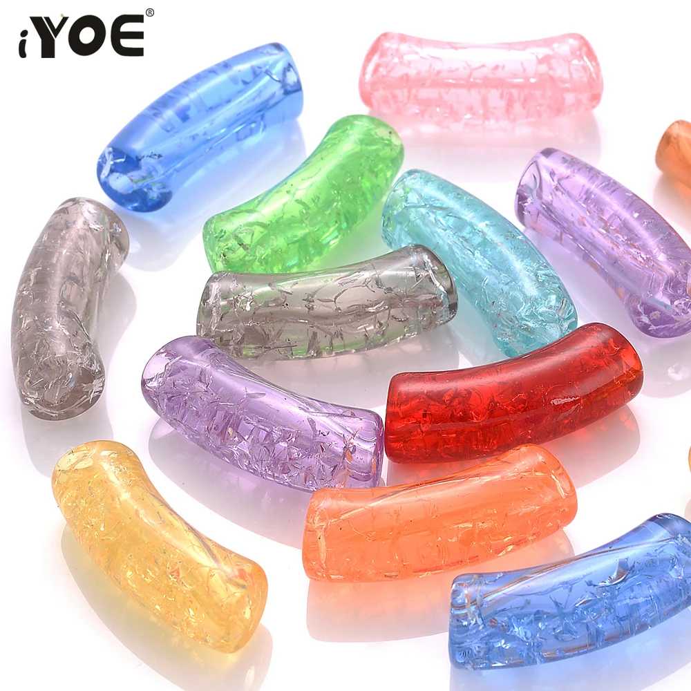 5/10pcs Mix Color Cracked Bent Pipe Beads Long Curved Tube Spacer Beads For Jewelry Making Bracelet Diy Phone Chain Beads