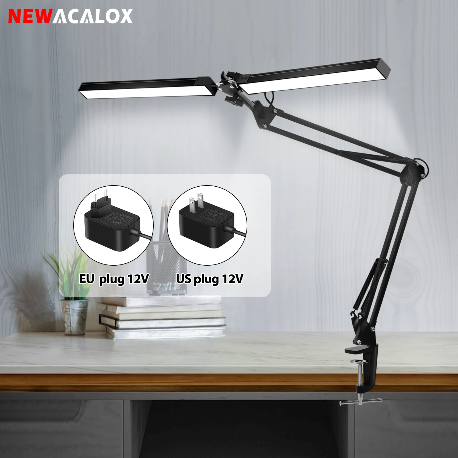 

NEWACALOX EU/US 12V Table Clamp Lamp 24W Lighting Screen Light Bar 160Pcs LED Indoor Folding Lamp Office/Study/Working/Computer