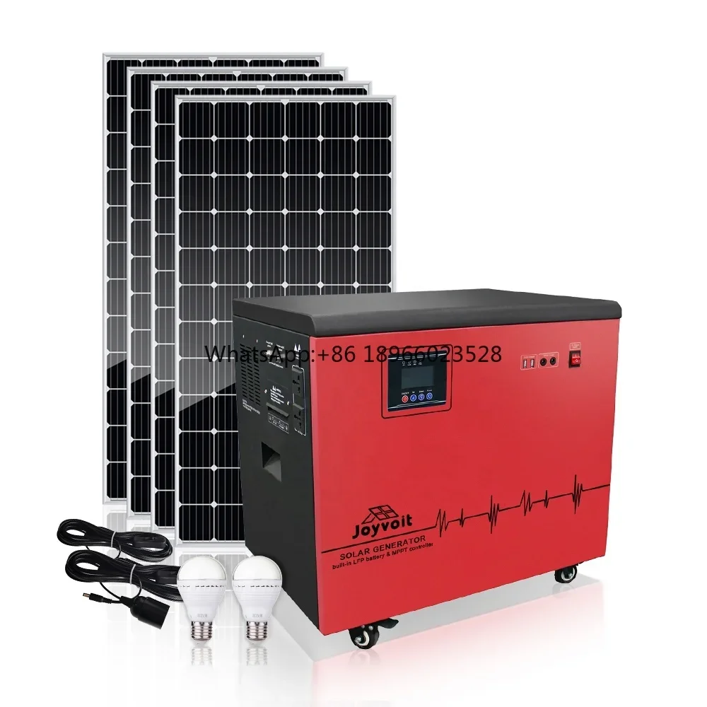 Efficient Off Grid Portable 220V Power 4000W Solar Generator kit with Panels LED bulbs Completed set for home