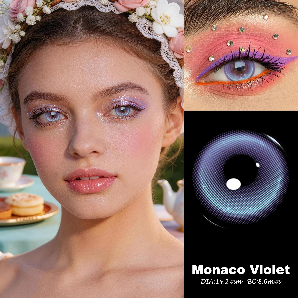 Visuashow 14,2mm Monaco Rot-Blaue Farbige Kontaktlinsen 1 Paar Halbjährige Mode-Schönheits-Farblinsen für Tägliches Party-Augen-Make-up – Detail 10