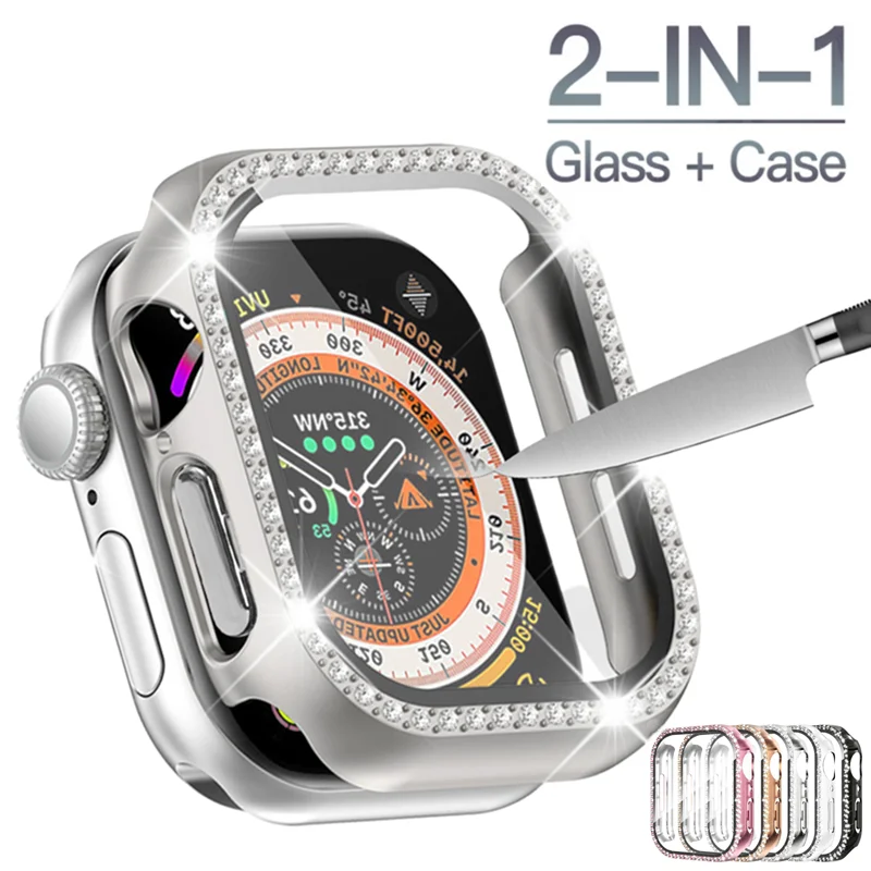 For Apple Watch Series 10 42mm 46mm Luxury Diamond Glass Screen Protector Shell Case PC Cover For iWatch10 WatchS10 accessories