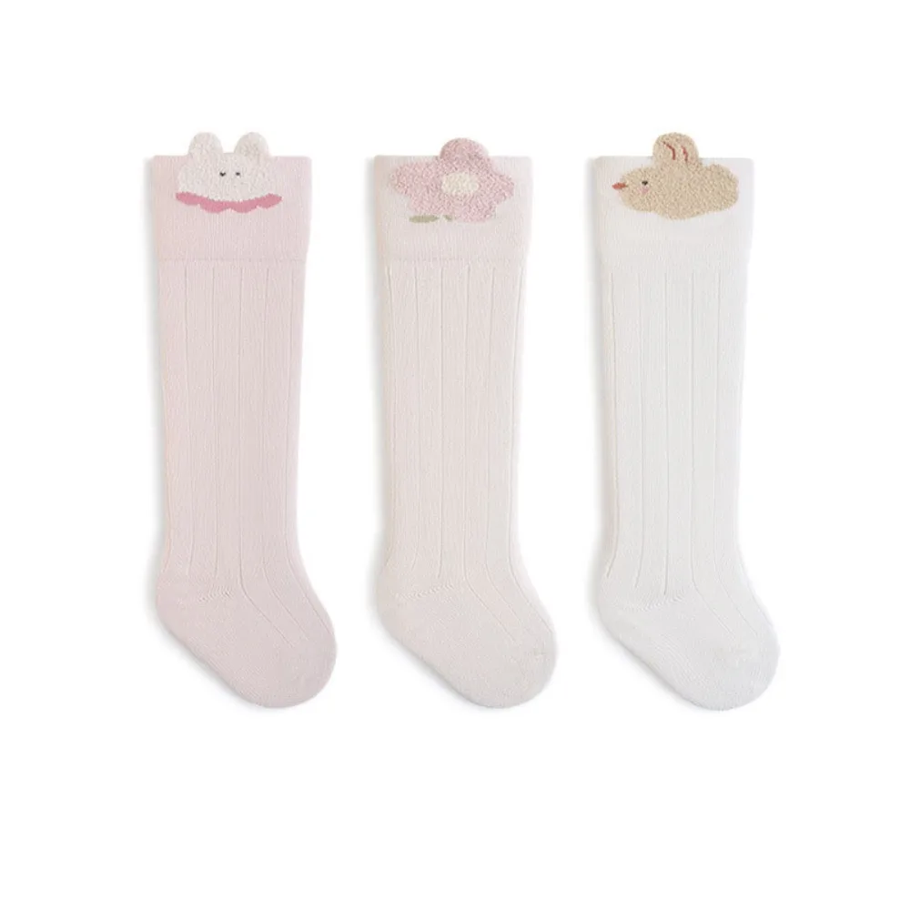 

3Pairs Cute Long Tube Calf Socks Baby Stripe Cotton Infant Cotton Stockings Toddle Cute Animals Cartoon Above Knee Socks Girls
