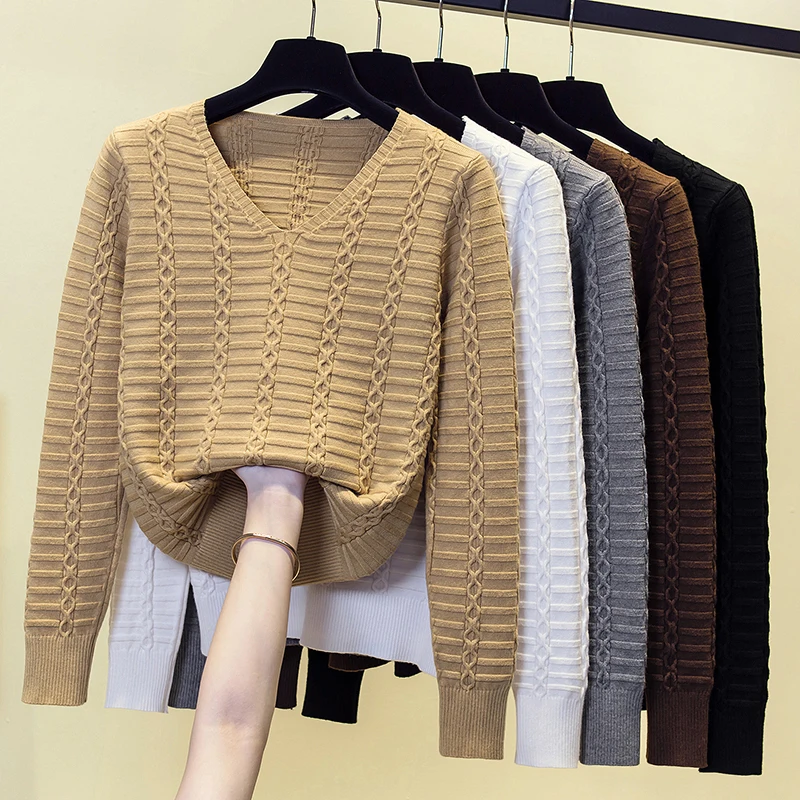 

Cashmere pullover sweater women spring, autumn and winter loose plus size Korean version of the V-neck bottoming sweaters top