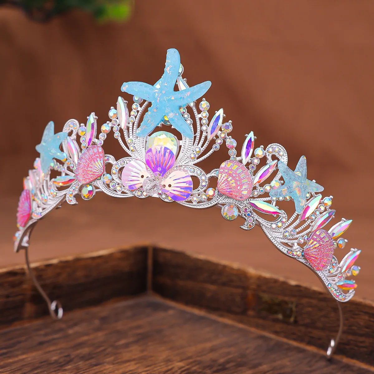 Handmade Mermaid Fish Crown Ocean Style Costume Seashell Starfish Hair Accessories for Women Girls Princess Birthday Party Tiara