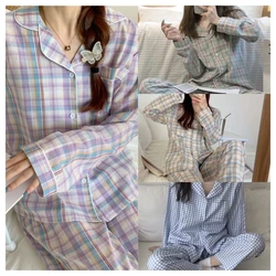 Pajamas Female Autumn and Winter Long-Sleeved Sweet Homewear Two-Piece Tide Cardigan Lapel Plaid Homewear