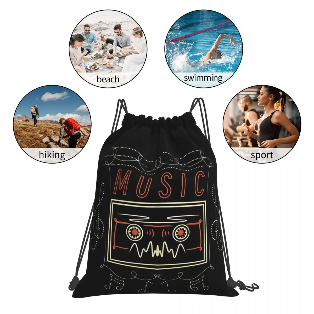 Music Backpacks Casual Portable Drawstring Bags Storage Bag Book Bags For Man Woman School