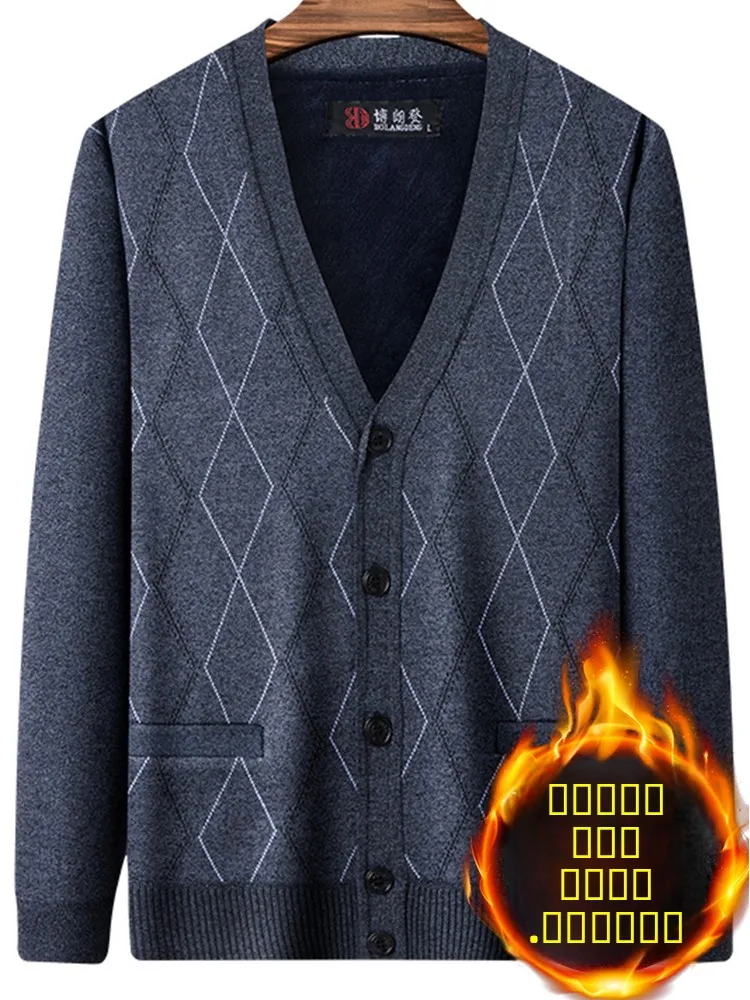 

Теплый вязаный свитер Thiened Fce, кардиган с v-образным вырезом для мужчин среднего возраста и ли, деловая повседневная зимняя верхняя одежда