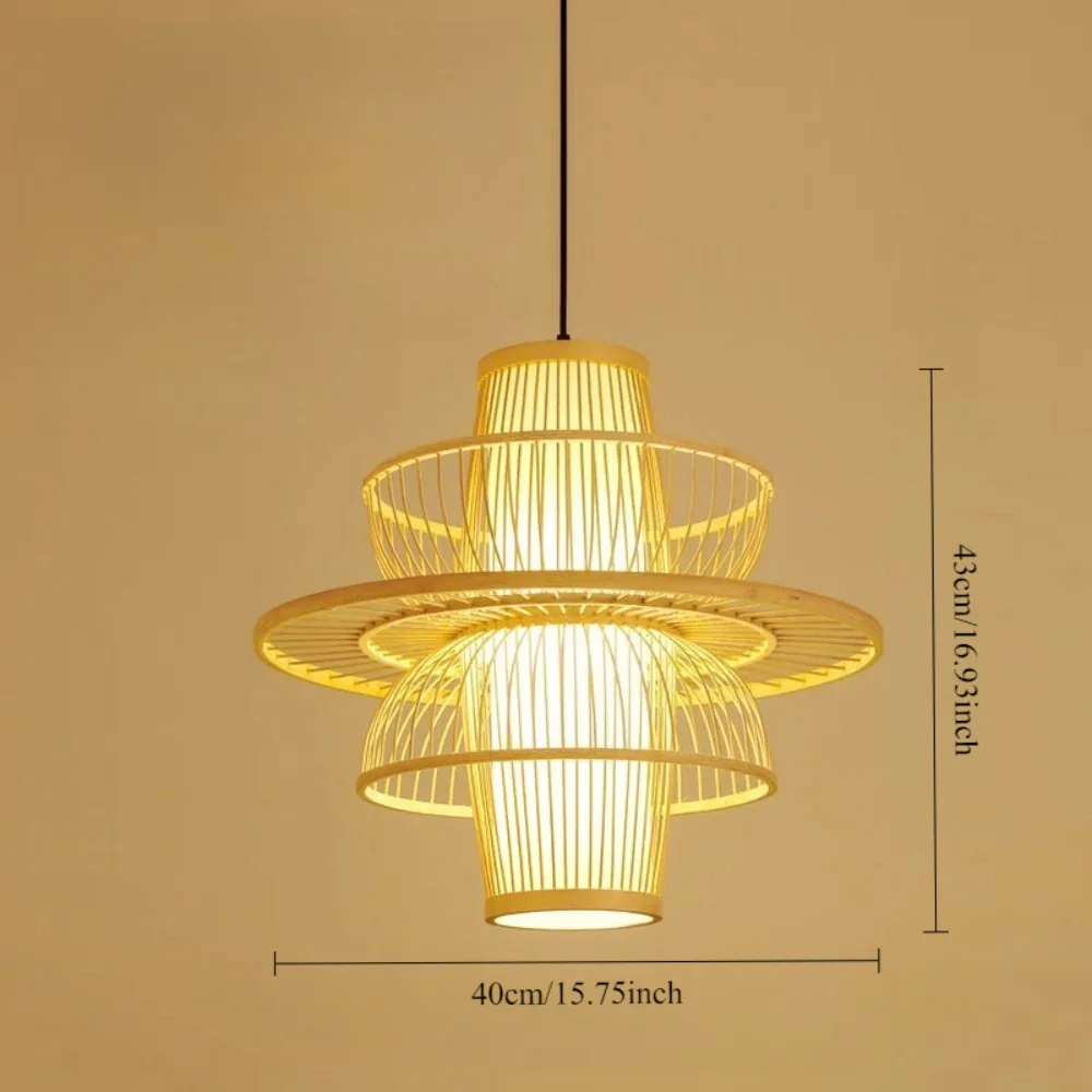 

40/50CM E27 Base Handmade Bamboo Wooden Decor Chandelier Lights Pastoral Retro Pendant Lights for Restaurant Kitchen Bedroom Bar