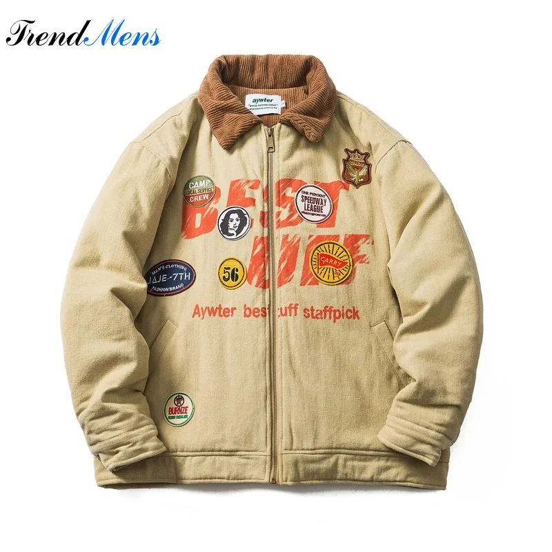 Parka de pana para Hombre, abrigo Cargo con estampado de letras Retro, moda urbana para parejas, chaqueta cálida gruesa de Hip-hop para invierno 2023