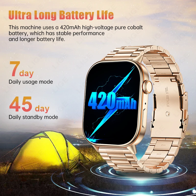 LIGE Новые спортивные смарт-часы для активного отдыха с GPS 2,01 дюйма, HD-компас, IP67, водонепроницаемые, Bluetooth, для звонков, для мужчин и женщин, умные часы с большой батареей 420 мАч