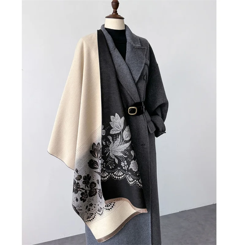 2024 Design Floral Printed Cashmere Scarf Women Winter Pashmina Shawls And Wraps Thick Warm Bufanda Stoles Blanket Luxury