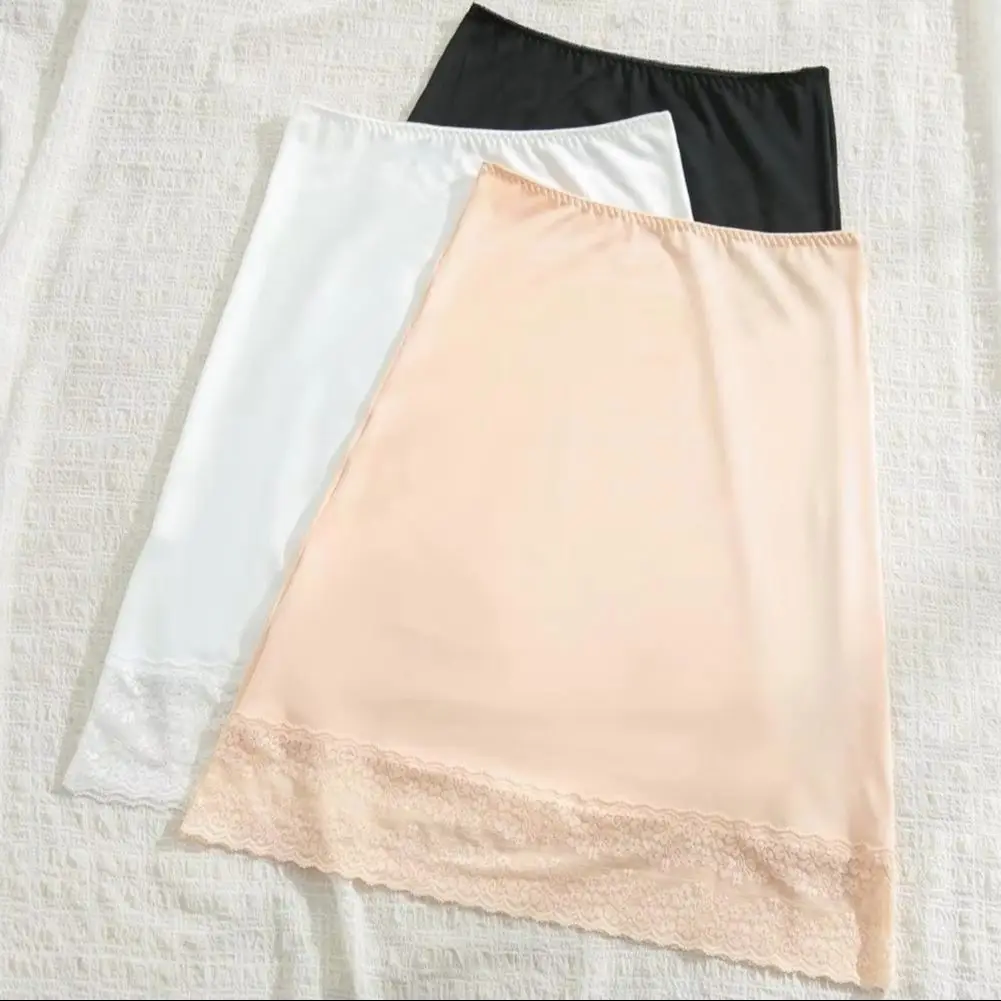 Breathable Bottom Skirt High-waisted Skirt Elegant High-waisted Lace Hem Skirt Soft Breathable Fabric Summer Base for Women