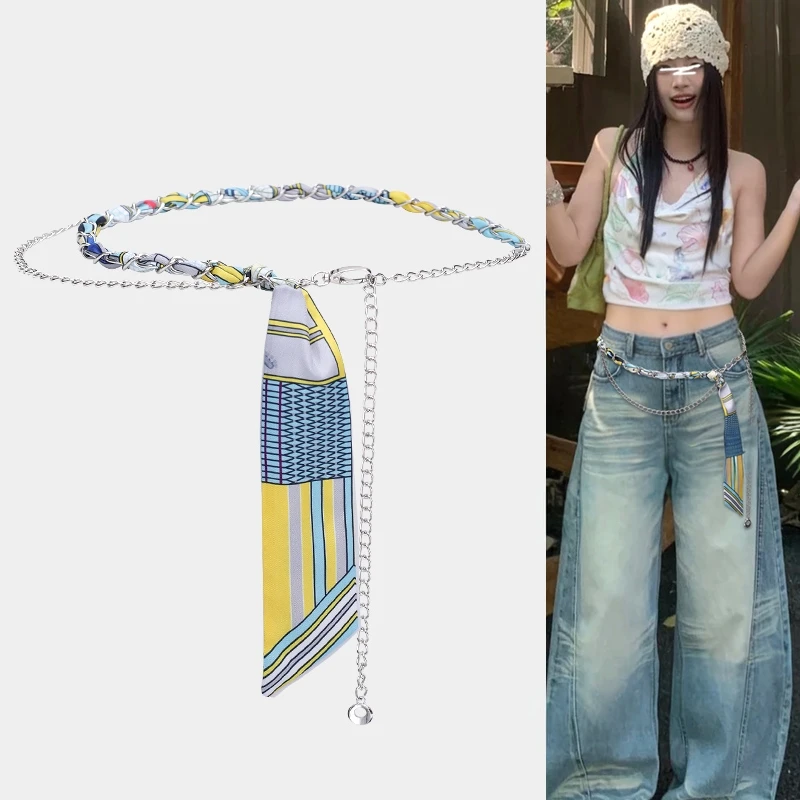 2026-new-women's-blue-silk-scarf-chain-waist-belt-casual-y2k-style-versatile-design-jeans-accessory-fashionable-metal-chain