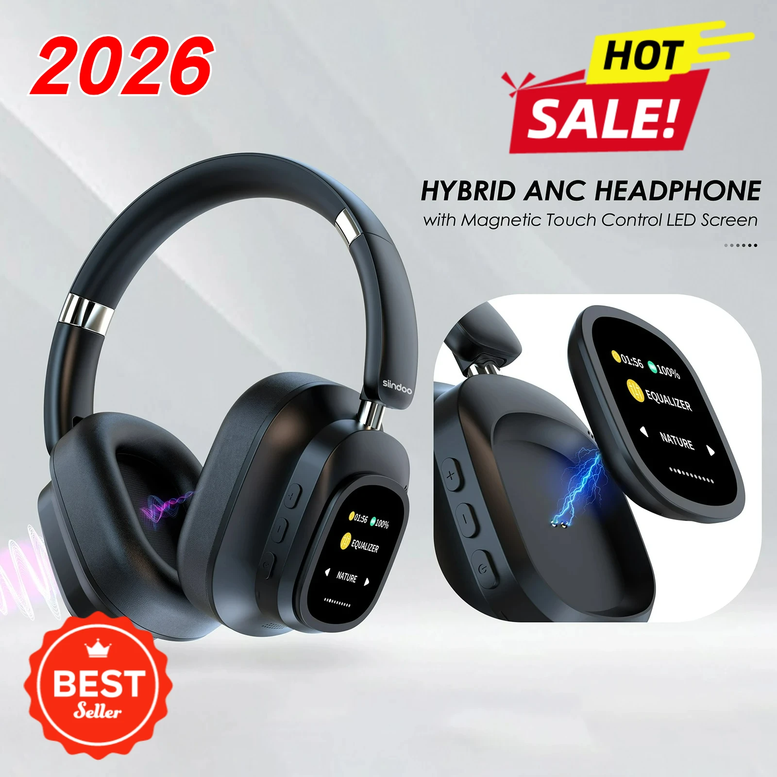 Advanced AI 144 Language Translator Headset Hybrid Active Noise Cancelling Wireless Headphones with Smart Magnetic Control