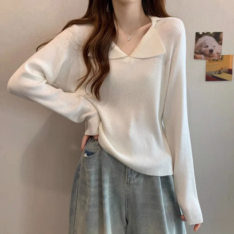 

Women’s Striped Polo Collar Knit Sweater 2026 Spring Autumn Slimming Casual Elegant Basic Top Youthful Fashion​