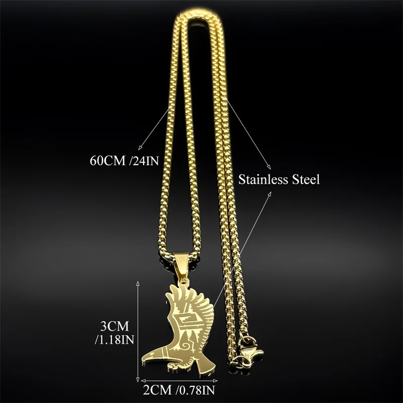 Aztec Animal Eagle Pendant Necklace for Women Men Stainless Steel Gold Silver Color Mysterious Bird Chain Jewelry collar images - 6