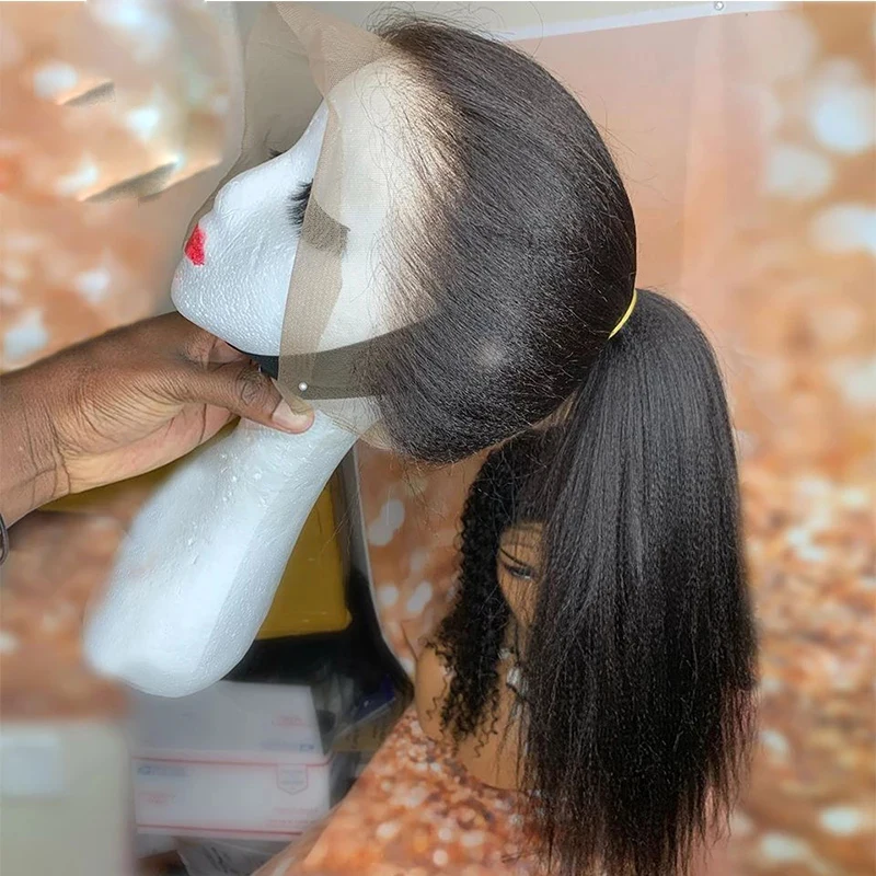 أسود ناعم 180 كثافة 26 بوصة شعر مستعار طويل منزوع مسبقًا للنساء شعر مستعار طبيعي مع شعر أطفال أفريقي اصطناعي بدون صمغ #3