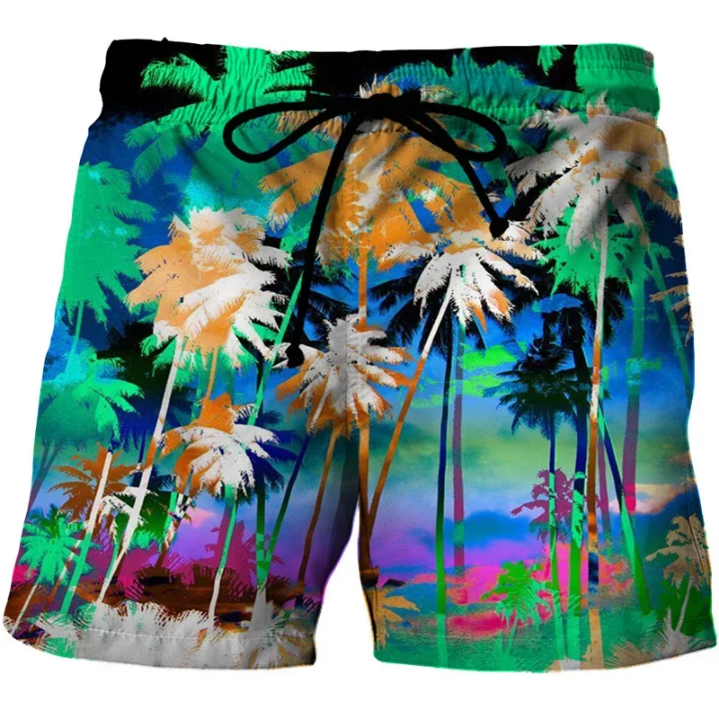 Fashion Coconut Palm Tree Pattern Beach Shorts For Men 3D Print Art Pigment Scenery Board Shorts Summer Holiday Swimming Trunks