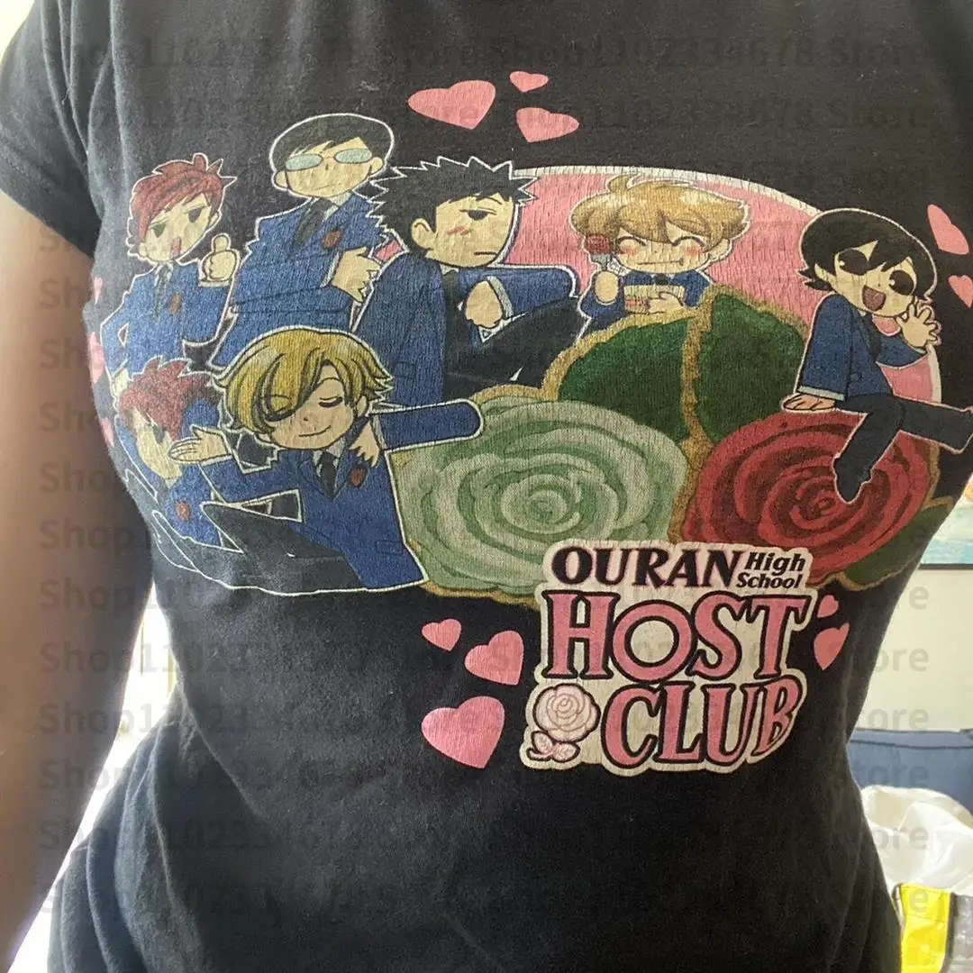 Camiseta con gráfico de Anime de estilo japonés Y2k, camisetas de manga corta con cuello redondo, ropa de calle Y2k para mujer, Tops cortos de estrella de los años 2000