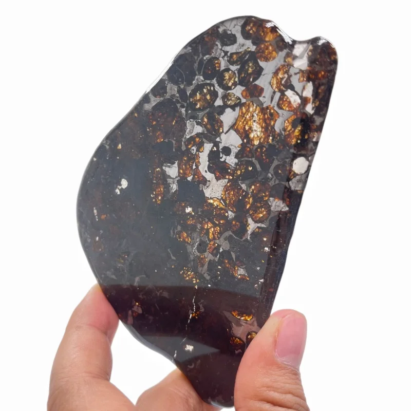 Sericho Pallasite Meteorite Slice Kenya Polished Natural Irregular Shape Olivine Pallasite Slab  For Collectible Gift QA897