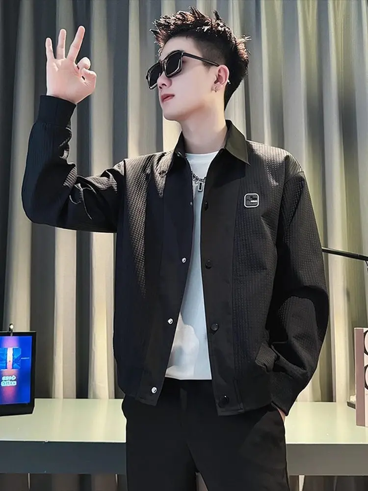 

Spring Autumn Men's Faion Casual Patchwork Workwear Jaet Windproof Polyester Zipper Decorated Slim Fit Youth ular