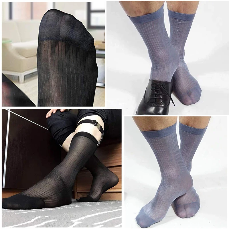 5pairs/lot New Solid Business Mens Summer Socks Thin Silk High Elastic Nylon Breathable Casual Short Cool Socks Work Trouser