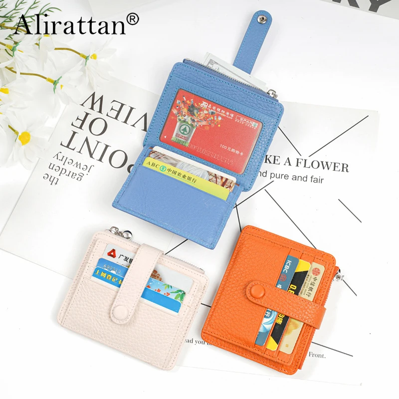 

Alirattan Wallet 2024 New European and American Women's Zipper Zero Wallet Cowhide Buckle Multi Card Card Bag