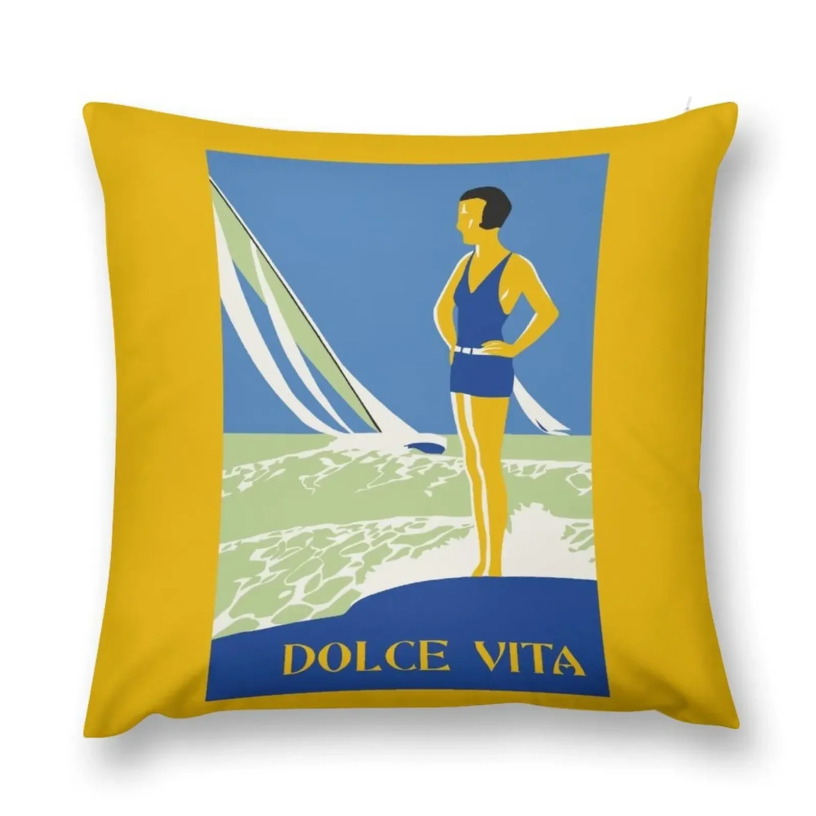 Dolce vita, jazz age deco style beach seaside summer travel Throw Pillow Cushion Cover For Sofa pillow