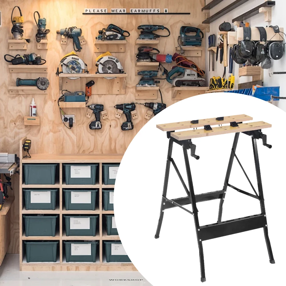 โต๊ะทำงานพับได้อเนกประสงค์ 4 ขาปรับระดับได้ ใช้เป็นโต๊ะเลื่อย โต๊ะทำงาน สำหรับโรงรถ บ้าน งาน DIY และงานช่างไม้